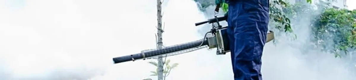 Pest control technician fogging an outdoor area for insect control in Tallahassee, FL
